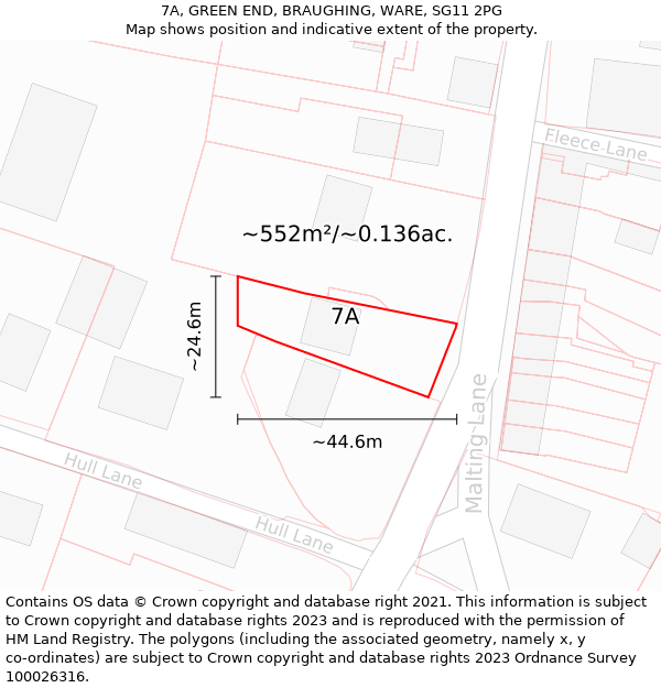 7A, GREEN END, BRAUGHING, WARE, SG11 2PG: Plot and title map