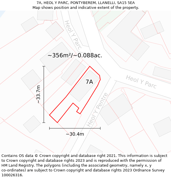 7A, HEOL Y PARC, PONTYBEREM, LLANELLI, SA15 5EA: Plot and title map