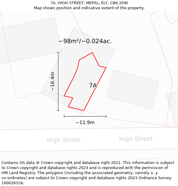 7A, HIGH STREET, MEPAL, ELY, CB6 2AW: Plot and title map