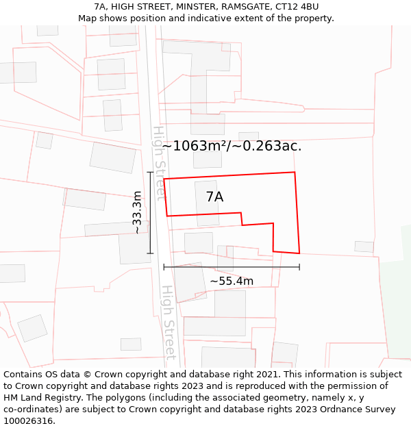 7A, HIGH STREET, MINSTER, RAMSGATE, CT12 4BU: Plot and title map