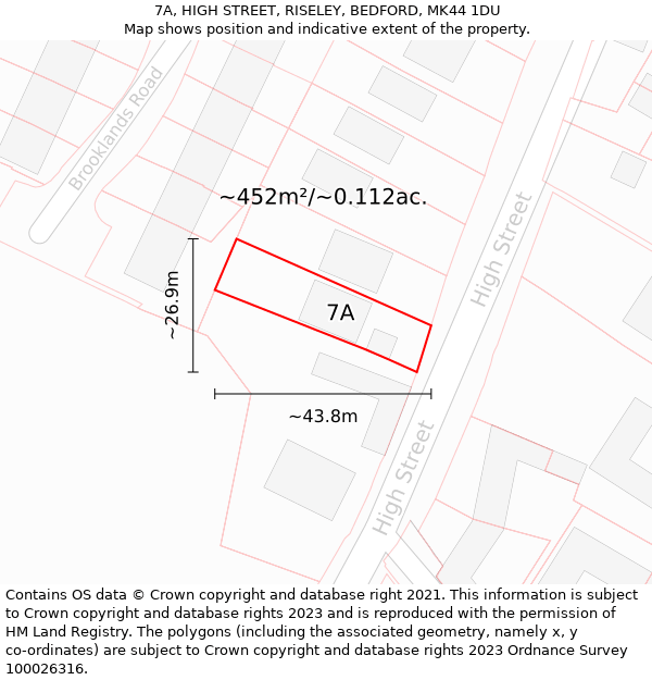 7A, HIGH STREET, RISELEY, BEDFORD, MK44 1DU: Plot and title map
