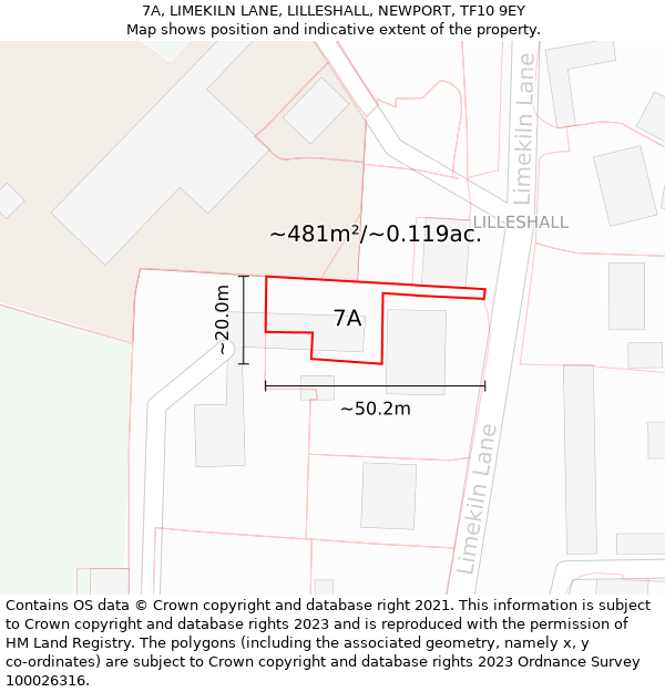 7A, LIMEKILN LANE, LILLESHALL, NEWPORT, TF10 9EY: Plot and title map