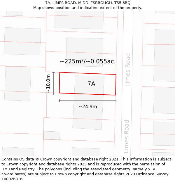 7A, LIMES ROAD, MIDDLESBROUGH, TS5 6RQ: Plot and title map