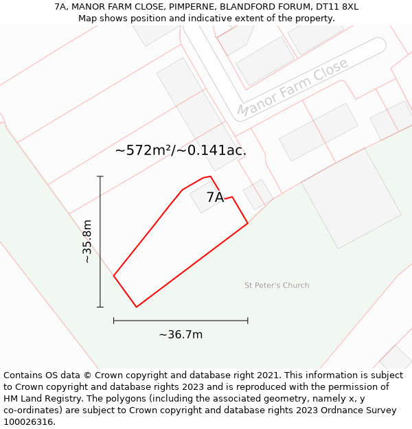 7A, MANOR FARM CLOSE, PIMPERNE, BLANDFORD FORUM, DT11 8XL: Plot and title map