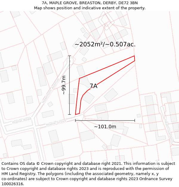 7A, MAPLE GROVE, BREASTON, DERBY, DE72 3BN: Plot and title map