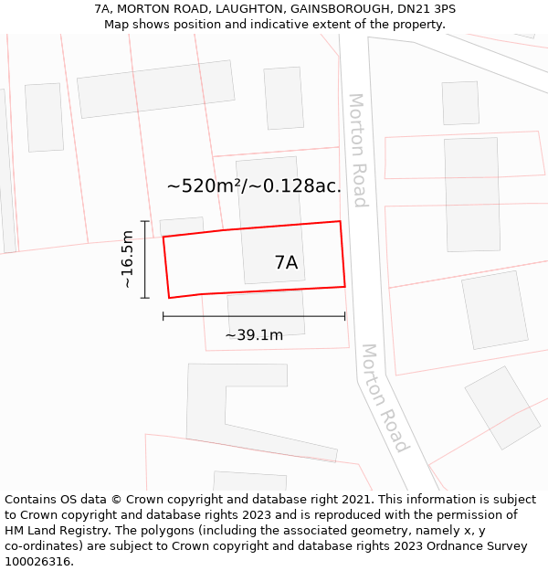 7A, MORTON ROAD, LAUGHTON, GAINSBOROUGH, DN21 3PS: Plot and title map