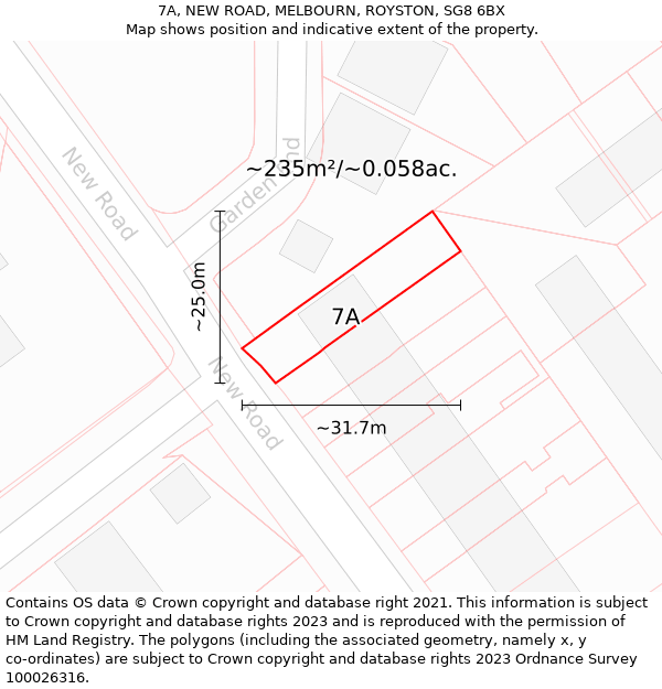 7A, NEW ROAD, MELBOURN, ROYSTON, SG8 6BX: Plot and title map