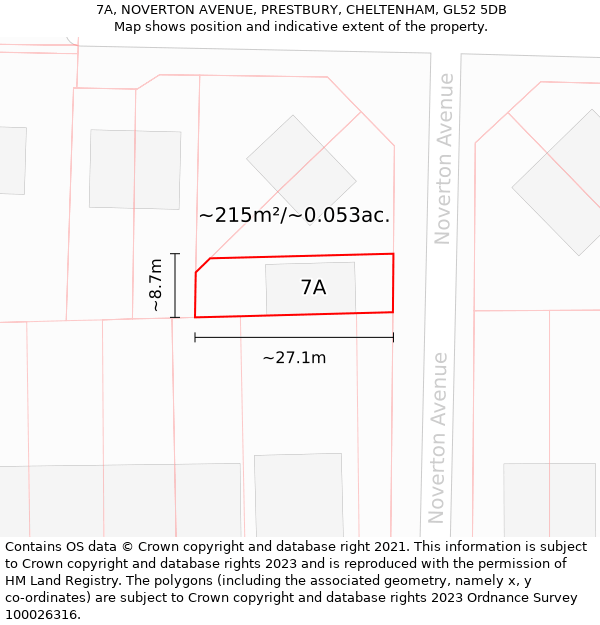 7A, NOVERTON AVENUE, PRESTBURY, CHELTENHAM, GL52 5DB: Plot and title map