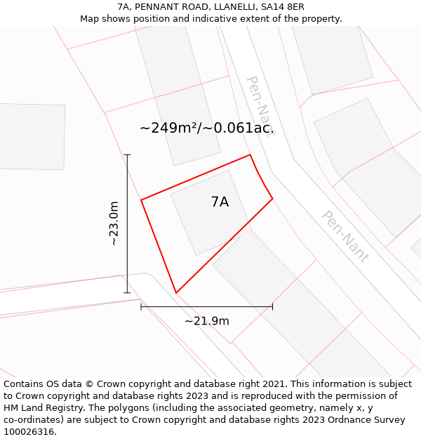 7A, PENNANT ROAD, LLANELLI, SA14 8ER: Plot and title map