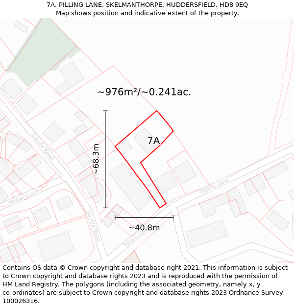 7A, PILLING LANE, SKELMANTHORPE, HUDDERSFIELD, HD8 9EQ: Plot and title map