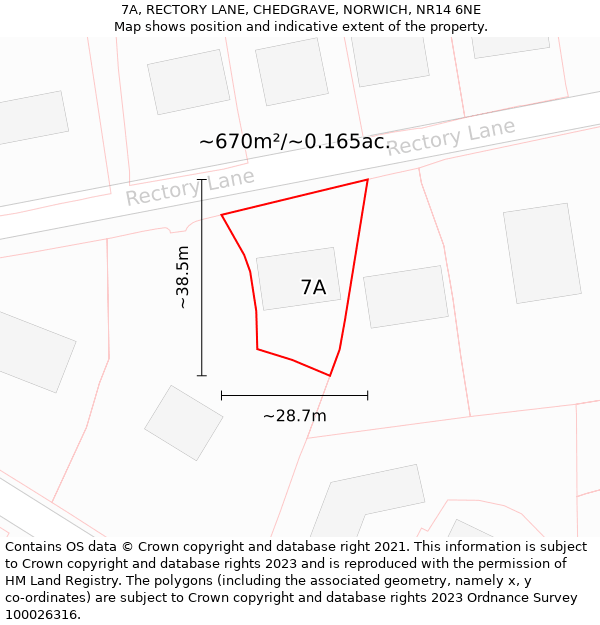 7A, RECTORY LANE, CHEDGRAVE, NORWICH, NR14 6NE: Plot and title map
