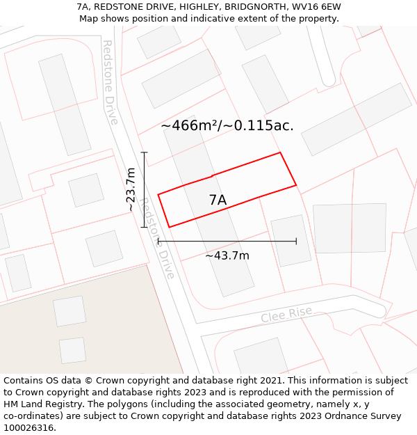 7A, REDSTONE DRIVE, HIGHLEY, BRIDGNORTH, WV16 6EW: Plot and title map