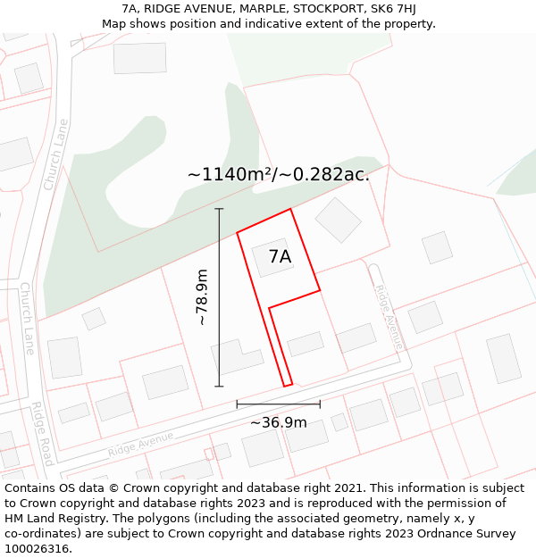 7A, RIDGE AVENUE, MARPLE, STOCKPORT, SK6 7HJ: Plot and title map