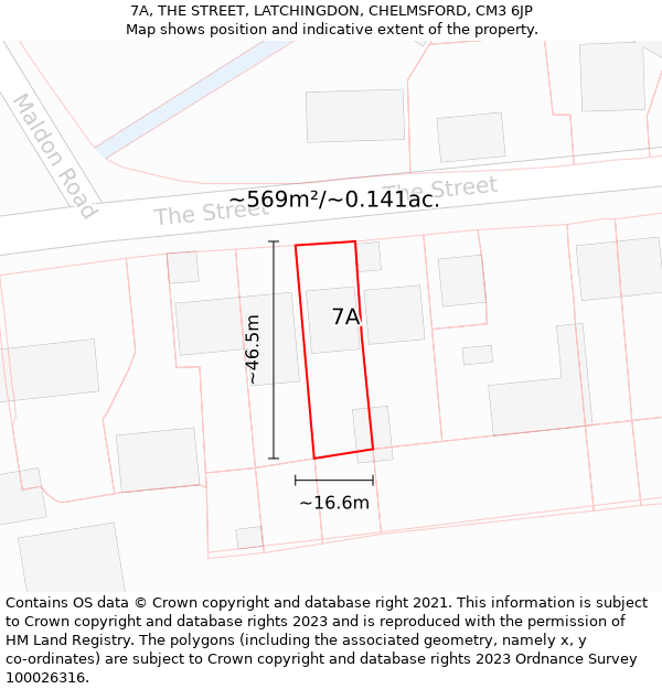 7A, THE STREET, LATCHINGDON, CHELMSFORD, CM3 6JP: Plot and title map