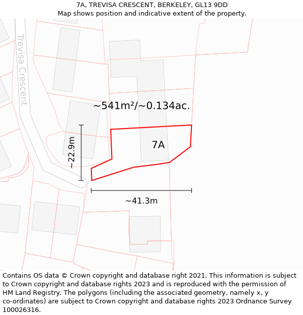 7A, TREVISA CRESCENT, BERKELEY, GL13 9DD: Plot and title map