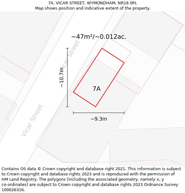 7A, VICAR STREET, WYMONDHAM, NR18 0PL: Plot and title map