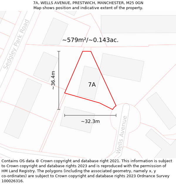 7A, WELLS AVENUE, PRESTWICH, MANCHESTER, M25 0GN: Plot and title map