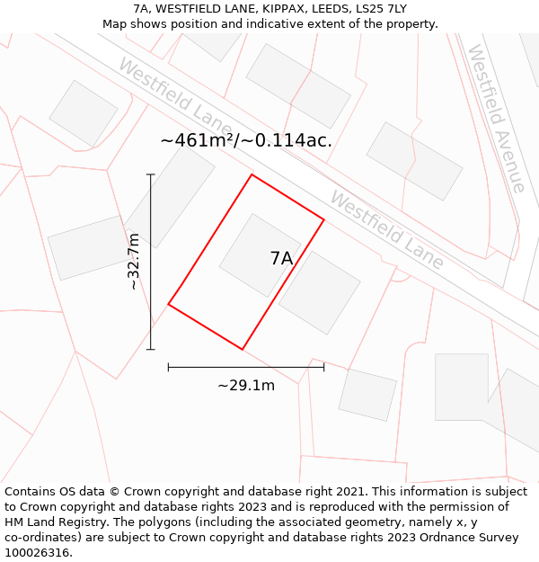 7A, WESTFIELD LANE, KIPPAX, LEEDS, LS25 7LY: Plot and title map