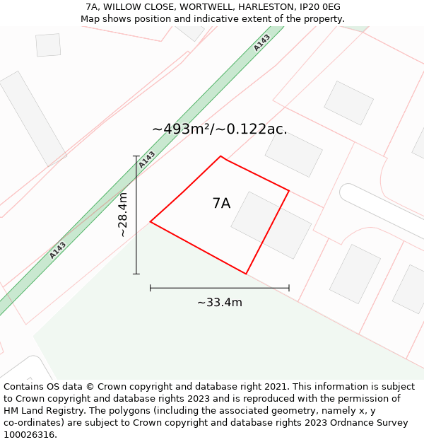 7A, WILLOW CLOSE, WORTWELL, HARLESTON, IP20 0EG: Plot and title map