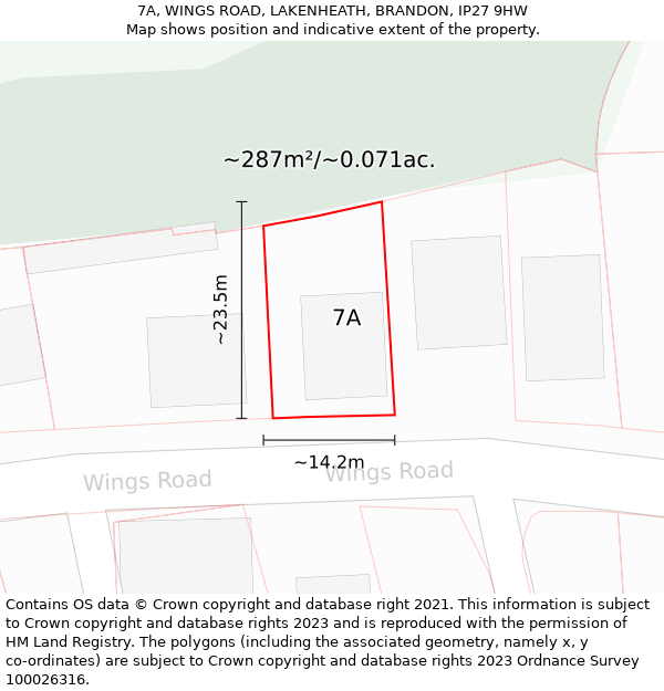 7A, WINGS ROAD, LAKENHEATH, BRANDON, IP27 9HW: Plot and title map