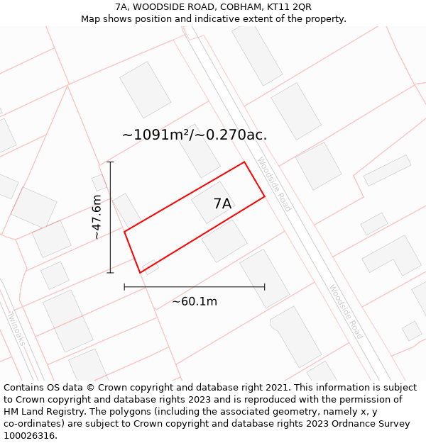 7A, WOODSIDE ROAD, COBHAM, KT11 2QR: Plot and title map