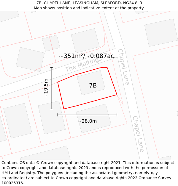 7B, CHAPEL LANE, LEASINGHAM, SLEAFORD, NG34 8LB: Plot and title map