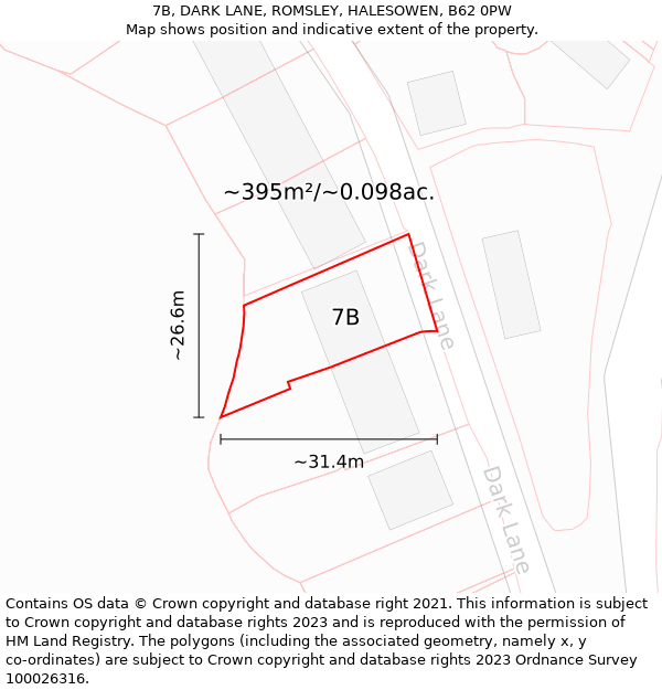 7B, DARK LANE, ROMSLEY, HALESOWEN, B62 0PW: Plot and title map