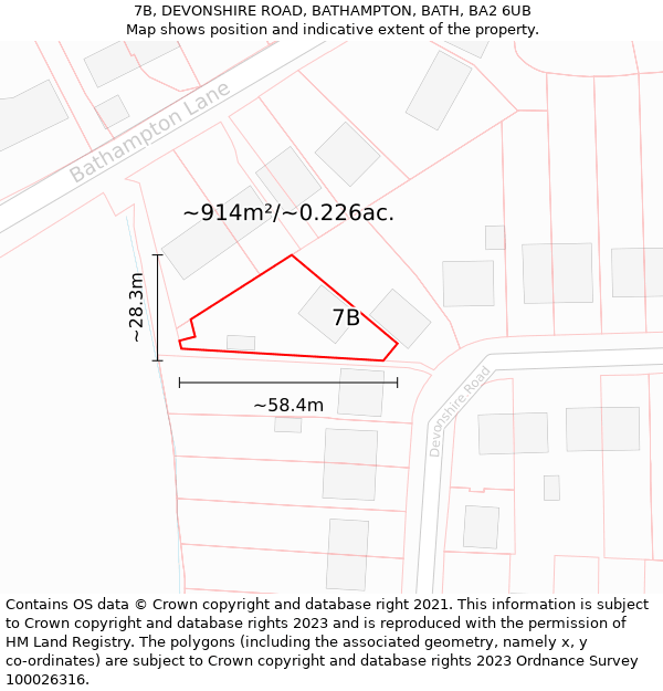 7B, DEVONSHIRE ROAD, BATHAMPTON, BATH, BA2 6UB: Plot and title map