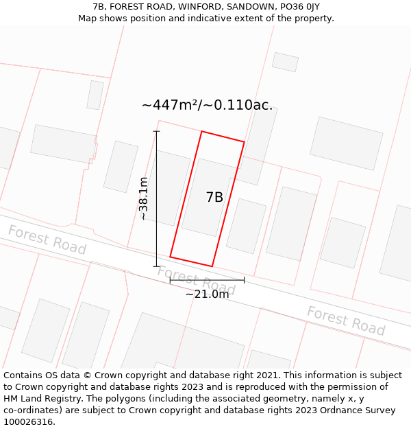 7B, FOREST ROAD, WINFORD, SANDOWN, PO36 0JY: Plot and title map