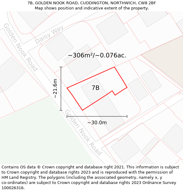 7B, GOLDEN NOOK ROAD, CUDDINGTON, NORTHWICH, CW8 2BF: Plot and title map