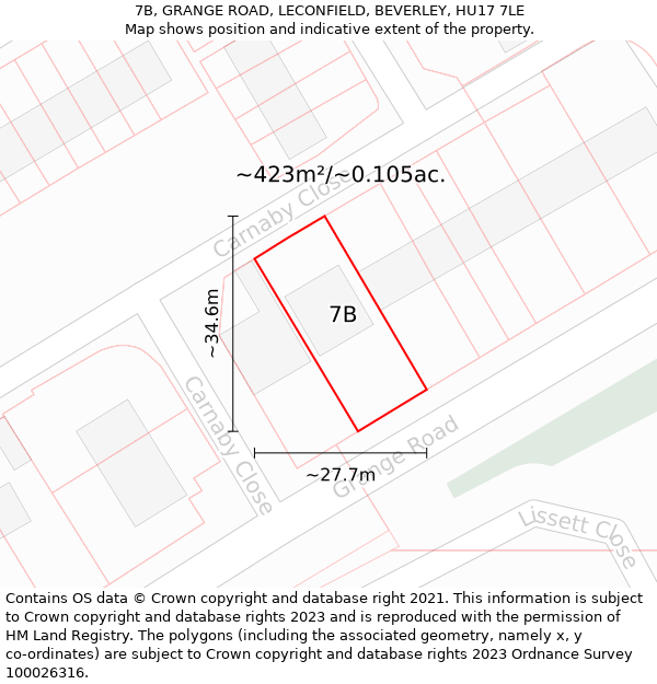 7B, GRANGE ROAD, LECONFIELD, BEVERLEY, HU17 7LE: Plot and title map