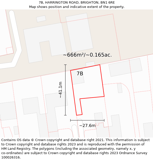 7B, HARRINGTON ROAD, BRIGHTON, BN1 6RE: Plot and title map