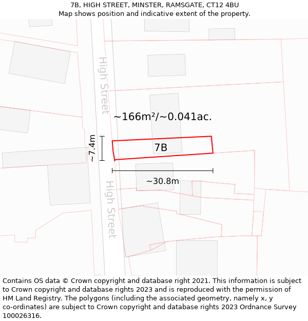 7B, HIGH STREET, MINSTER, RAMSGATE, CT12 4BU: Plot and title map