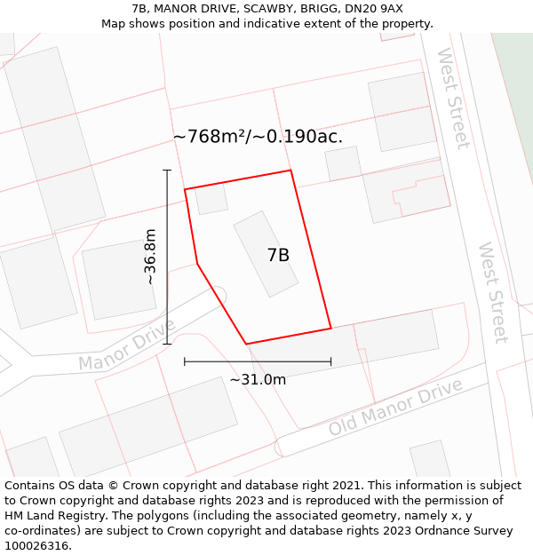 7B, MANOR DRIVE, SCAWBY, BRIGG, DN20 9AX: Plot and title map