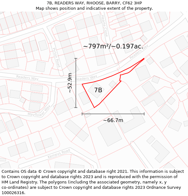 7B, READERS WAY, RHOOSE, BARRY, CF62 3HP: Plot and title map