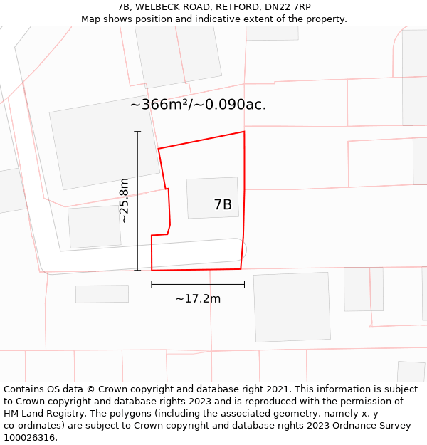 7B, WELBECK ROAD, RETFORD, DN22 7RP: Plot and title map