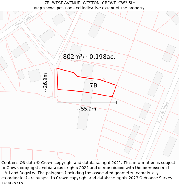 7B, WEST AVENUE, WESTON, CREWE, CW2 5LY: Plot and title map