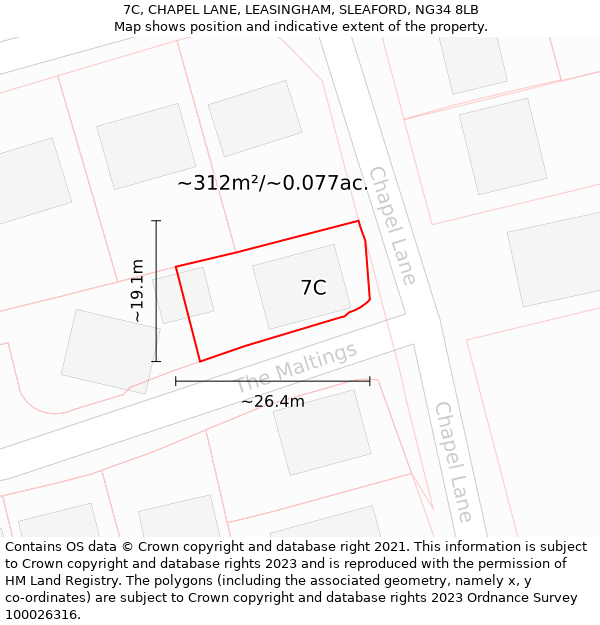 7C, CHAPEL LANE, LEASINGHAM, SLEAFORD, NG34 8LB: Plot and title map