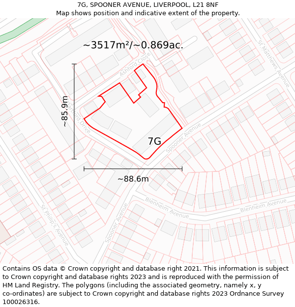 7G, SPOONER AVENUE, LIVERPOOL, L21 8NF: Plot and title map