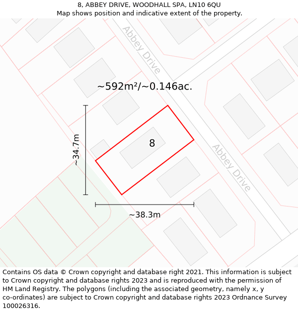 8, ABBEY DRIVE, WOODHALL SPA, LN10 6QU: Plot and title map