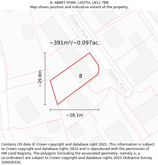 8, ABBEY PARK, LOUTH, LN11 7BB: Plot and title map