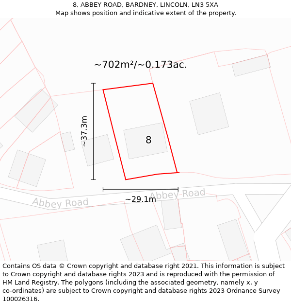 8, ABBEY ROAD, BARDNEY, LINCOLN, LN3 5XA: Plot and title map