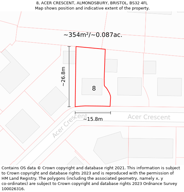 8, ACER CRESCENT, ALMONDSBURY, BRISTOL, BS32 4FL: Plot and title map