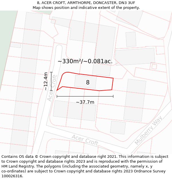 8, ACER CROFT, ARMTHORPE, DONCASTER, DN3 3UF: Plot and title map