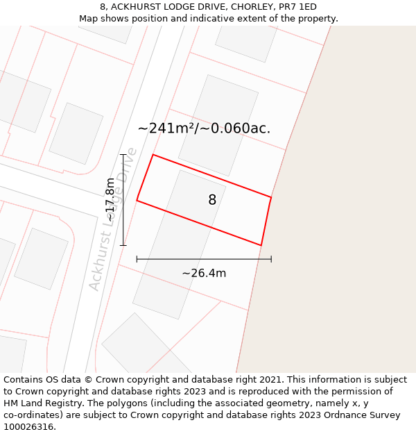 8, ACKHURST LODGE DRIVE, CHORLEY, PR7 1ED: Plot and title map