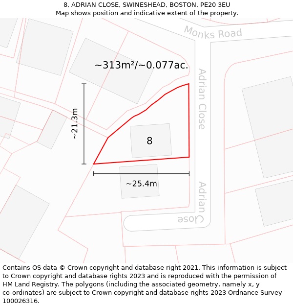 8, ADRIAN CLOSE, SWINESHEAD, BOSTON, PE20 3EU: Plot and title map