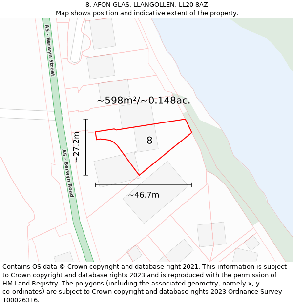 8, AFON GLAS, LLANGOLLEN, LL20 8AZ: Plot and title map