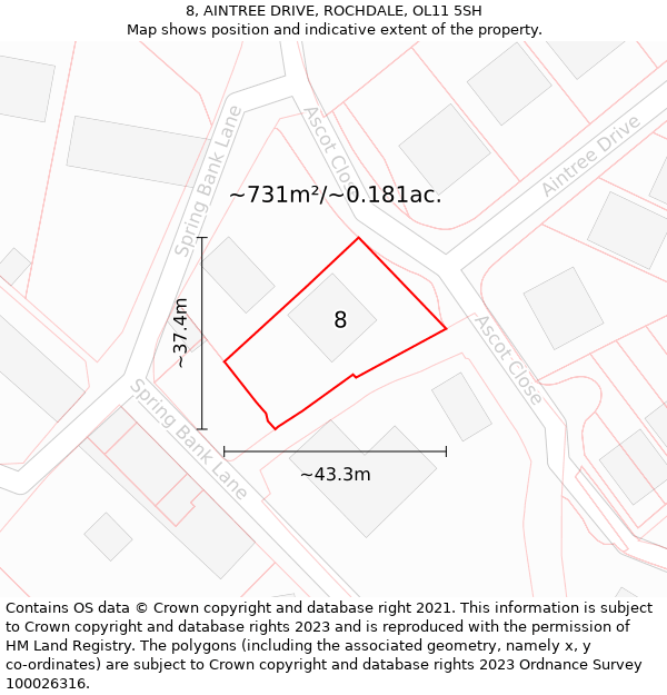 8, AINTREE DRIVE, ROCHDALE, OL11 5SH: Plot and title map