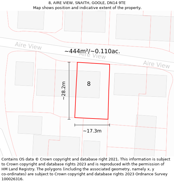 8, AIRE VIEW, SNAITH, GOOLE, DN14 9TE: Plot and title map