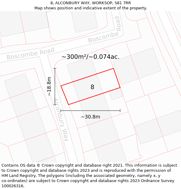 8, ALCONBURY WAY, WORKSOP, S81 7RR: Plot and title map